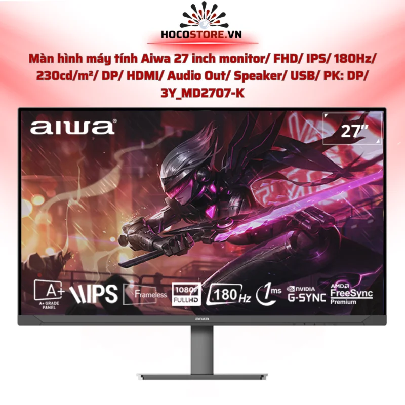 Màn hình máy tính AIWA MD2707-K 27 inch FHD IPS 180Hz Loa USB DP HDMI | HOCO STORE PC