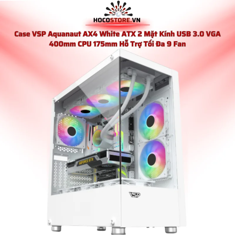 Case Máy Tính Gaming Aquanaut AX4 2 Mặt Kính Trắng | HOCO STORE PC