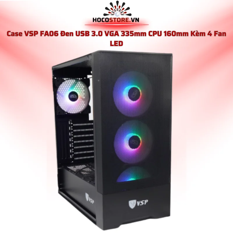 Case Máy Tính VSP Gaming FA06 Đen 4 Fan LED | HOCO STORE PC