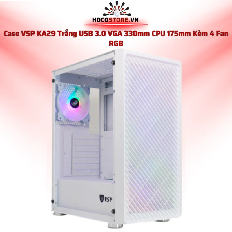 Case Máy Tính VSP Gaming KA29 Trắng + 4 Fan LED RGB | HOCO STORE PC