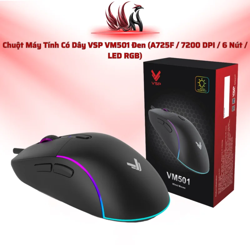 Chuột VSP VM501 RGB 7200 DPI, 6 Nút, Gaming USB Dây Bện | HOCO STORE PC