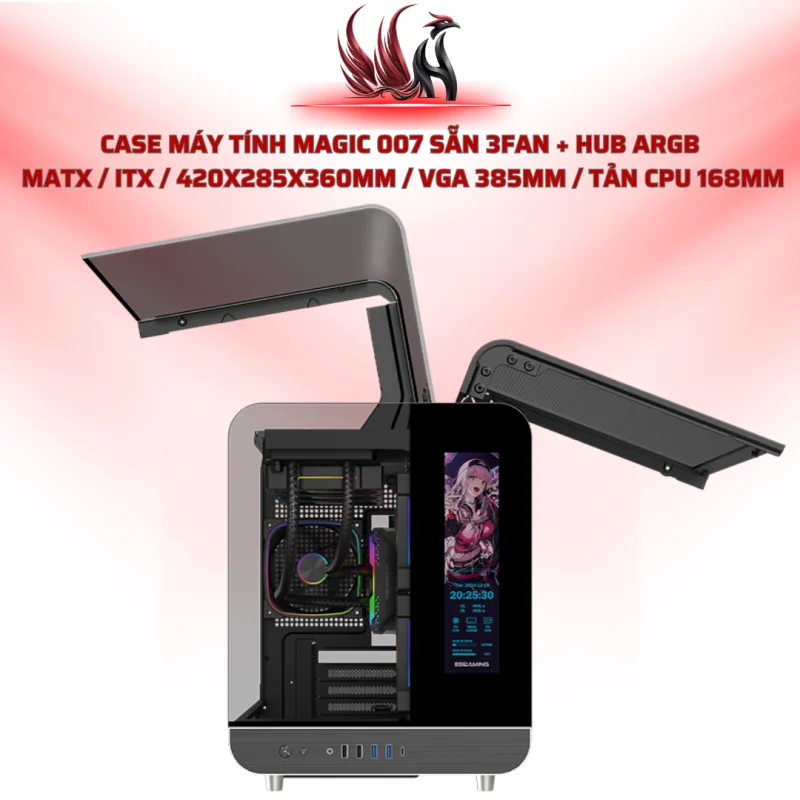 Case Máy Tính Magic 007 Sẵn 3fan + hub ARGB  MATX / ITX / 420x285x360mm / VGA 385mm / Tản CPU 168mm | HOCO STORE PC
