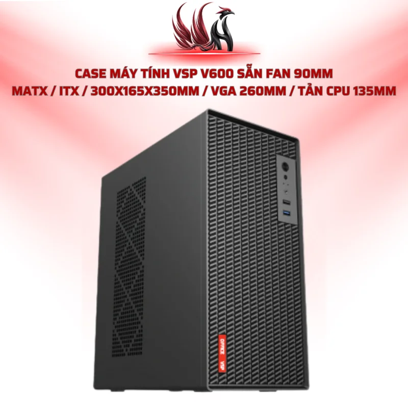 Case Máy Tính VSP V600 Sẵn Fan 90mm  MATX / ITX / 300x165x350mm / VGA 260mm / Tản CPU 135mm  | HOCO STORE PC