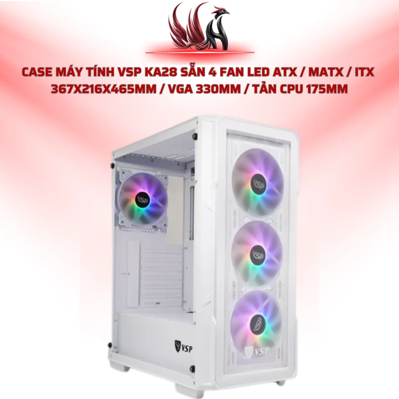 Case Máy Tính VSP KA28 Sẵn 4 Fan LED ATX / MATX / ITX  367x216x465mm / VGA 330mm / Tản CPU 175mm | HOCO STORE PC