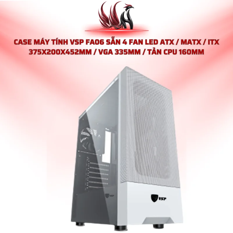 Case Máy Tính VSP FA06 Sẵn 4 Fan LED ATX / MATX / ITX 375x200x452mm / VGA 335mm / Tản CPU 160mm | HOCO STORE PC