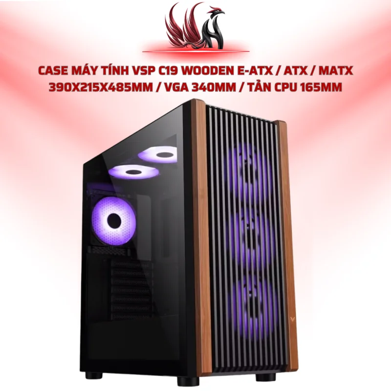 Case Máy Tính VSP C19 Wooden E-ATX / ATX / MATX 390x215x485mm / VGA 340mm / Tản CPU 165mm | HOCO STORE PC 
