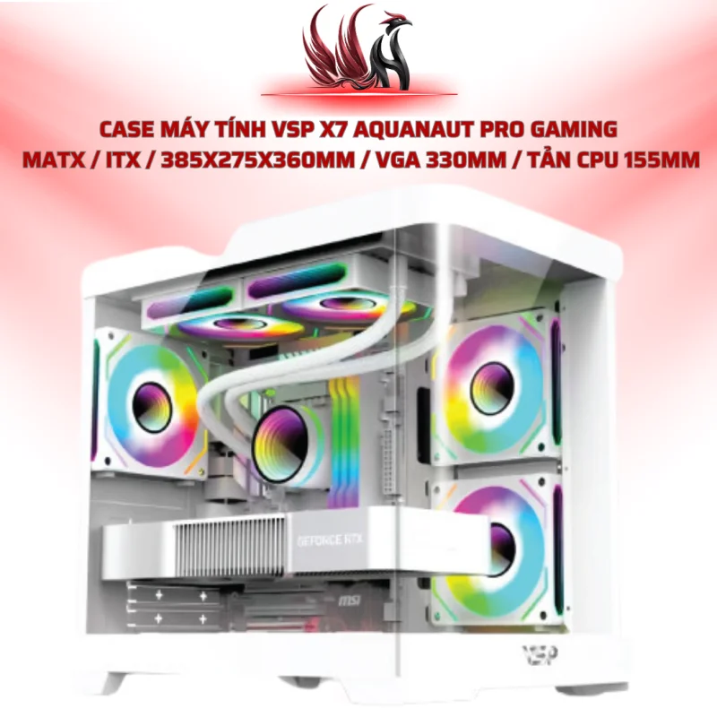 Case Máy Tính VSP X7 Aquanaut Pro Gaming  MATX / ITX / 385x275x360mm / VGA 330mm / Tản CPU 155mm | HOCO STORE PC