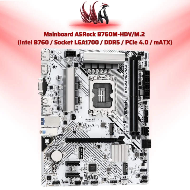 Mainboard ASRock B760M-HDV/M.2 Intel B760 LGA 1700 DDR4 Micro-ATX – Bo Mạch Chủ Giá Rẻ Có Khe M.2 NVMe | HOCO STORE PC