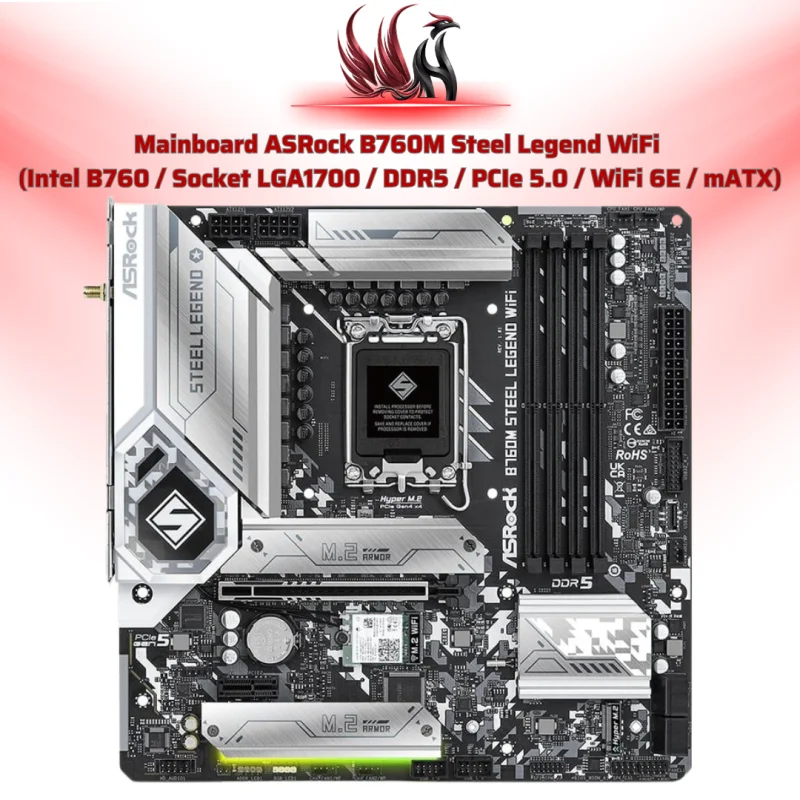 Mainboard ASRock B760M Steel Legend WiFi Intel B760 LGA 1700 DDR5/DDR4 Micro-ATX – Bo Mạch Chủ Gaming Cao Cấp RGB | HOCO STORE PC