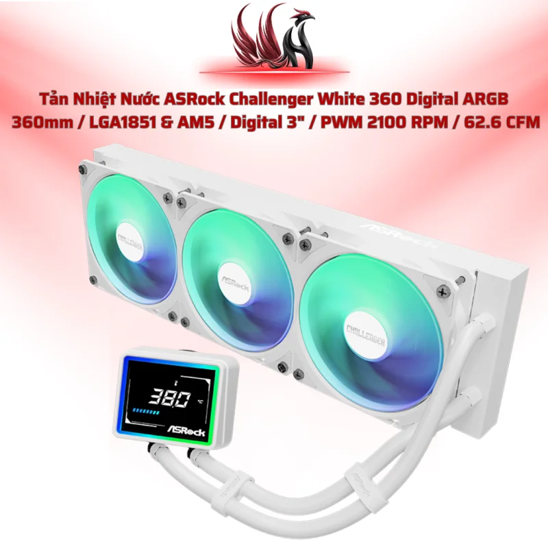 Tản Nhiệt Nước ASRock Challenger 360 Digital ARGB – AIO 360mm Màn Hình Digital Cao Cấp | HOCO STORE PC