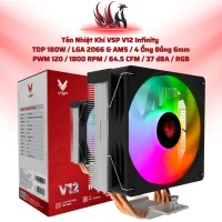 Tản Nhiệt Khí VSP V12 Infinity Black RGB – Infinity Mirror, 4 Heatpipes, TDP 180W | HOCO STORE PC