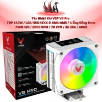 Tản Nhiệt Khí VSP V8 Pro White ARGB – LED Monitor, 4 Heatpipes, TDP 240W Cho White Build | HOCO STORE PC