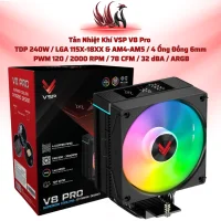 Tản Nhiệt Khí VSP V8 Pro Black ARGB – LED Monitor, 4 Heatpipes, TDP 240W Cho Gaming PC | HOCO STORE PC
