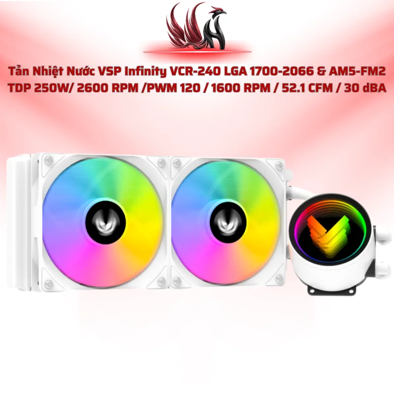 Tản Nhiệt Nước VSP VCR-240 White ARGB 240MM – White Build Gaming Hiệu Năng Cao | HOCO STORE PC