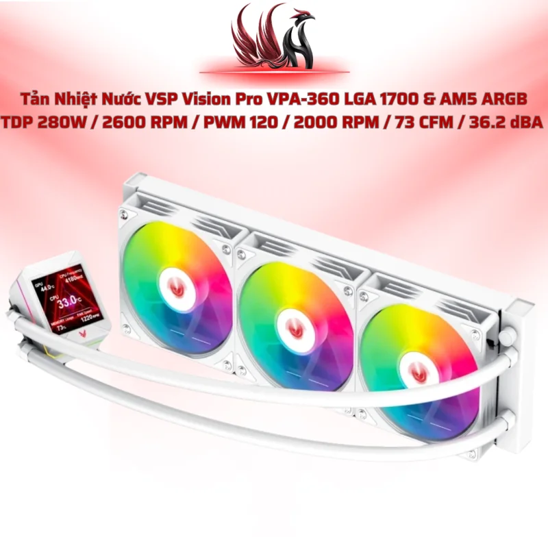 Tản Nhiệt Nước AIO VSP Vision Pro VPA-360 White LCD ARGB 360MM – White Build Gaming Cao Cấp | HOCO STORE PC