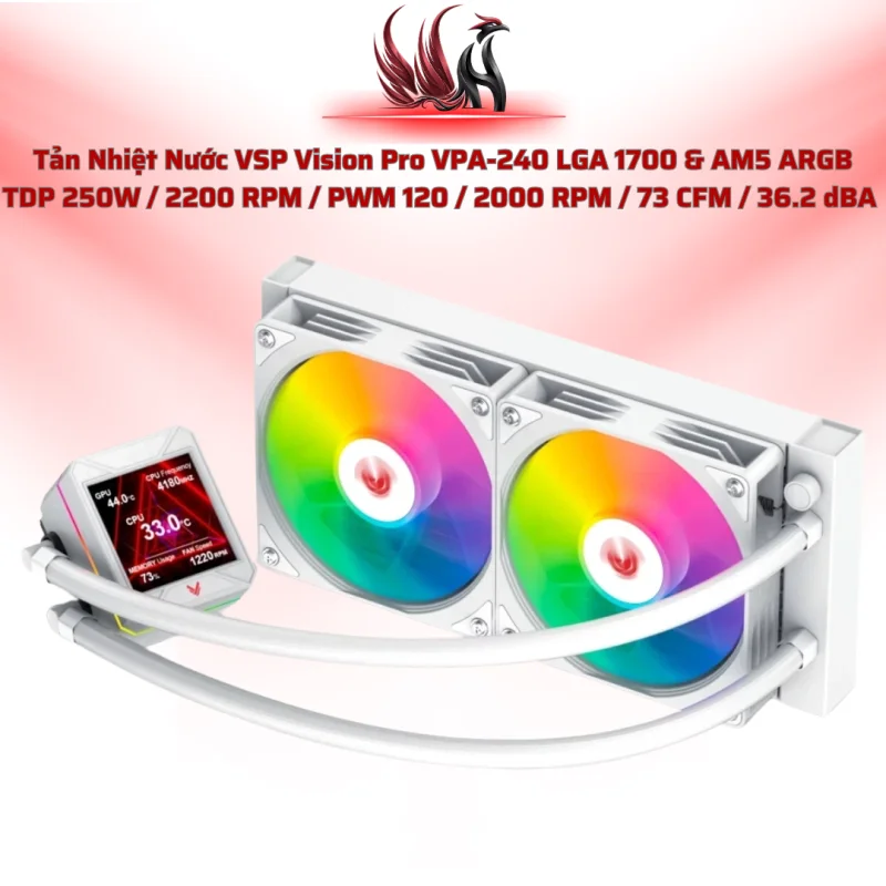 Tản Nhiệt Nước VSP Vision Pro VPA-240 White LCD ARGB 240MM – White Build Gaming Cao Cấp | HOCO STORE PC