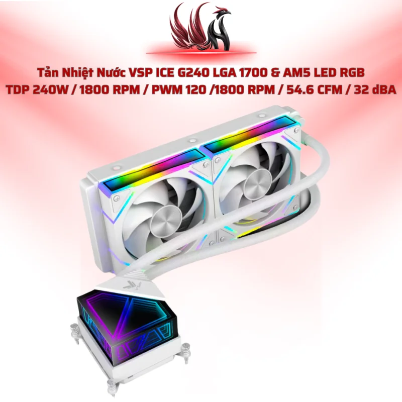 Tản Nhiệt Nước VSP ICE G240 LGA 1700 & AM5 LED RGB  TDP 240W / 1800 RPM / PWM 120 /1800 RPM / 54.6 CFM / 32 dBA  | HOCO STORE PC 