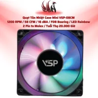 Quạt Tản Nhiệt Case Mini VSP-08CM  1200 RPM / 58 CFM / 16 dBA / FDB Bearing / LED Rainbow  2 Pin to Molex / Tuổi Thọ 20.000 Giờ | HOCO STORE PC