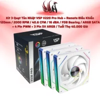 Kit 3 Quạt Tản Nhiệt VSP V220 Pro Hub + Remote Điều Khiển 120mm / 2000 RPM / 40.6 CFM / 16 dBA / FDB Bearing / ARGB SATA + 4 Pin PWM + 3 Pin 5V ARGB / Tuổi Thọ 40.000 Giờ | HOCO STORE PC