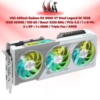 VGA ASRock Radeon RX 9070 XT Steel Legend 16GB  16GB GDDR6 / 256-bit / Boost 2970 MHz / PCIe 5.0 / 2 x 8-Pin  3 x DP + 1 x HDMI / Triple Fan| HOCO STORE PC