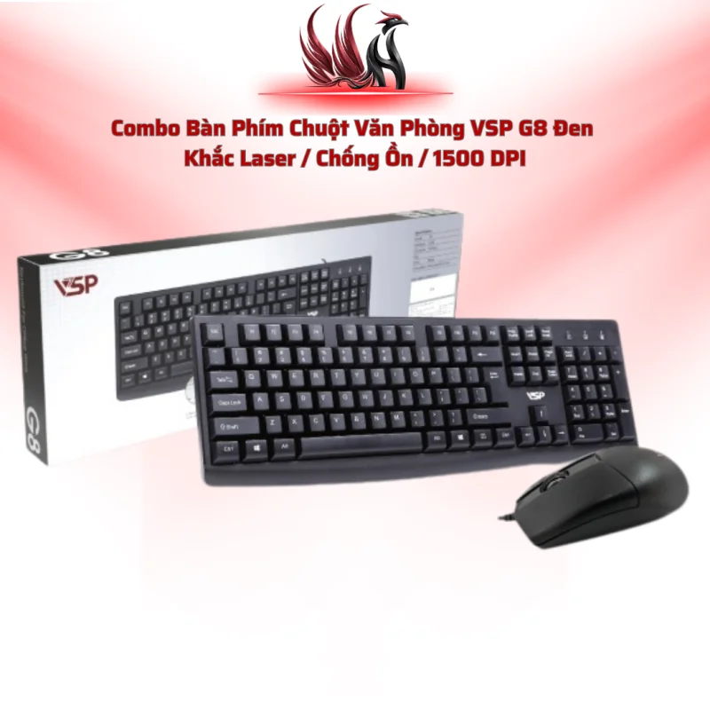 Combo Bàn Phím Chuột Văn Phòng VSP G8 Đen  Khắc Laser / Chống Ồn / 1500 DPI | HOCO STORE PC