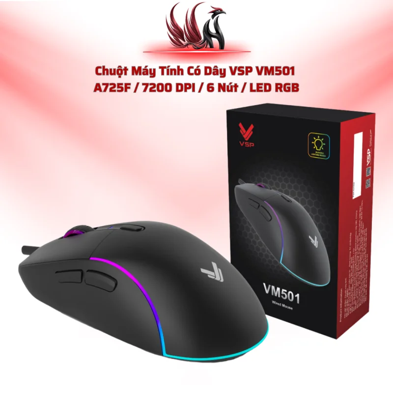Chuột Máy Tính Có Dây VSP VM501  A725F / 7200 DPI / 6 Nút / LED RGB | HOCO STORE PC