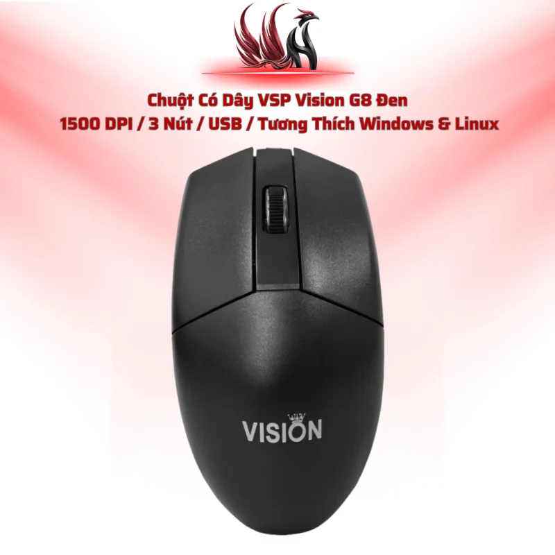 Chuột Có Dây VSP Vision G8 Đen  1500 DPI / 3 Nút / USB / Tương Thích Windows & Linux | HOCO STORE PC
