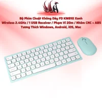 Bộ Phím Chuột Không Dây FD KM810 Xanh  Wireless 2.4GHz / 1 USB Receiver / Phạm Vi 20m / Nhôm CNC + ABS  Tương Thích Windows, Android, iOS, Mac | HOCO STORE PC