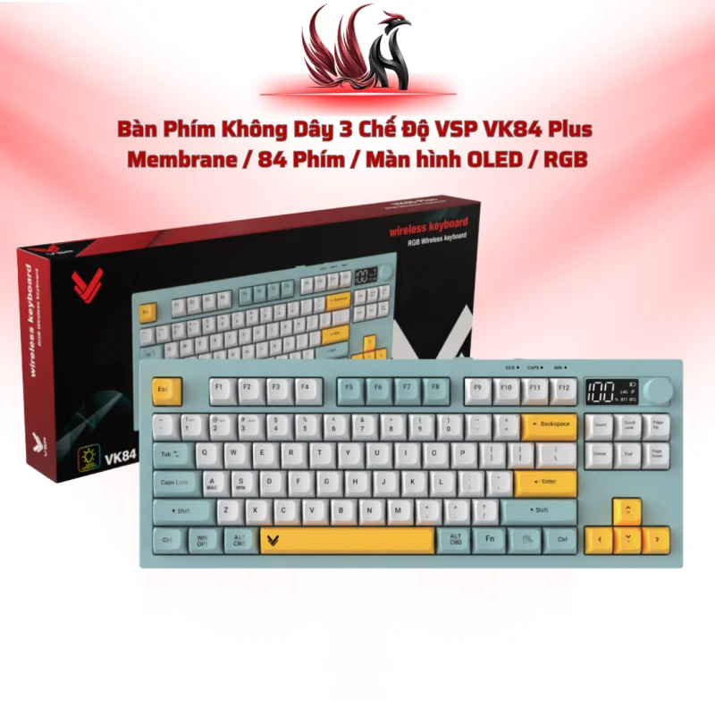 Bàn Phím Không Dây 3 Chế Độ VSP VK84 Plus  Membrane / 84 Phím / Màn hình OLED / RGB  | HOCO STORE PC