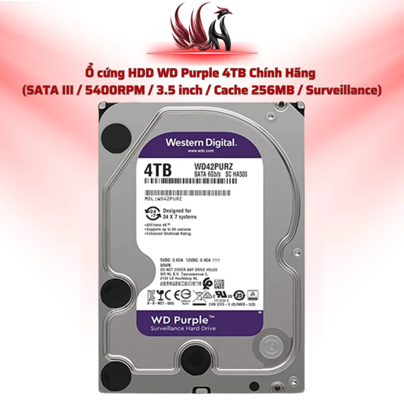 Ổ Cứng HDD WD Purple 4TB Chính Hãng – SATA III 3.5 inch Chuyên Camera Giám Sát 24/7 | HOCO STORE PC