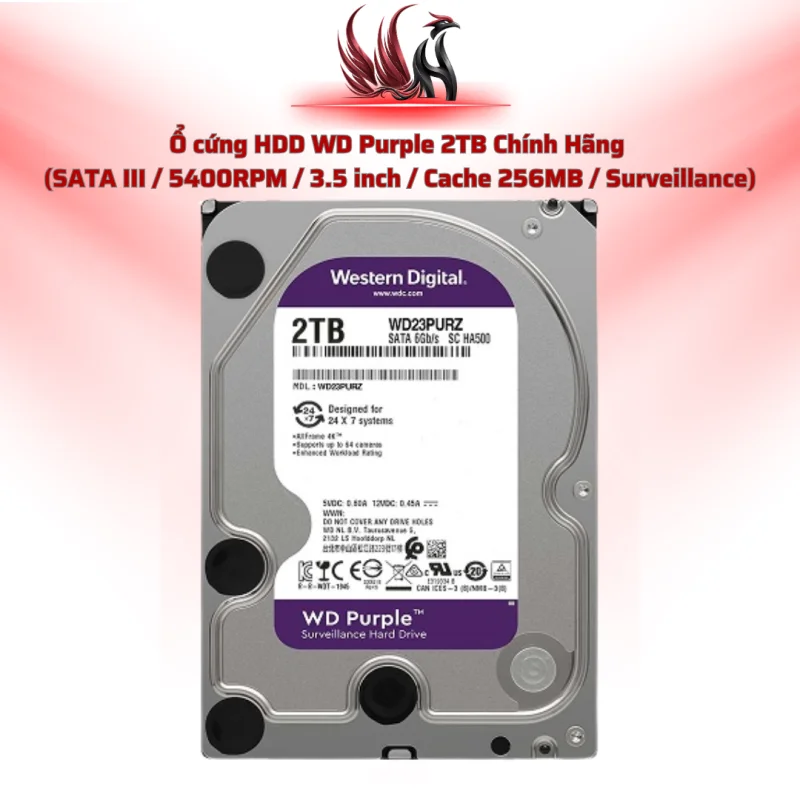 Ổ Cứng HDD WD Purple 2TB Chính Hãng – SATA III 3.5 inch Chuyên Camera Giám Sát 24/7 | HOCO STORE PC