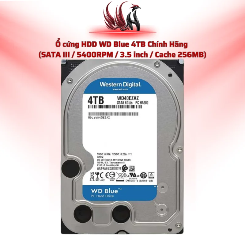 Ổ Cứng HDD Western Digital Blue 4TB Chính Hãng – SATA III 3.5 inch 5400RPM Cho PC Lưu Trữ | HOCO STORE PC