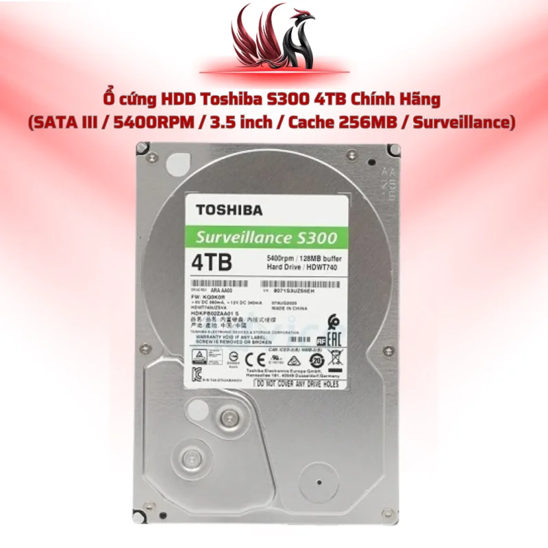 Ổ Cứng HDD Toshiba S300 4TB Chính Hãng – SATA III 3.5 inch Chuyên Camera Giám Sát 24/7 | HOCO STORE PC