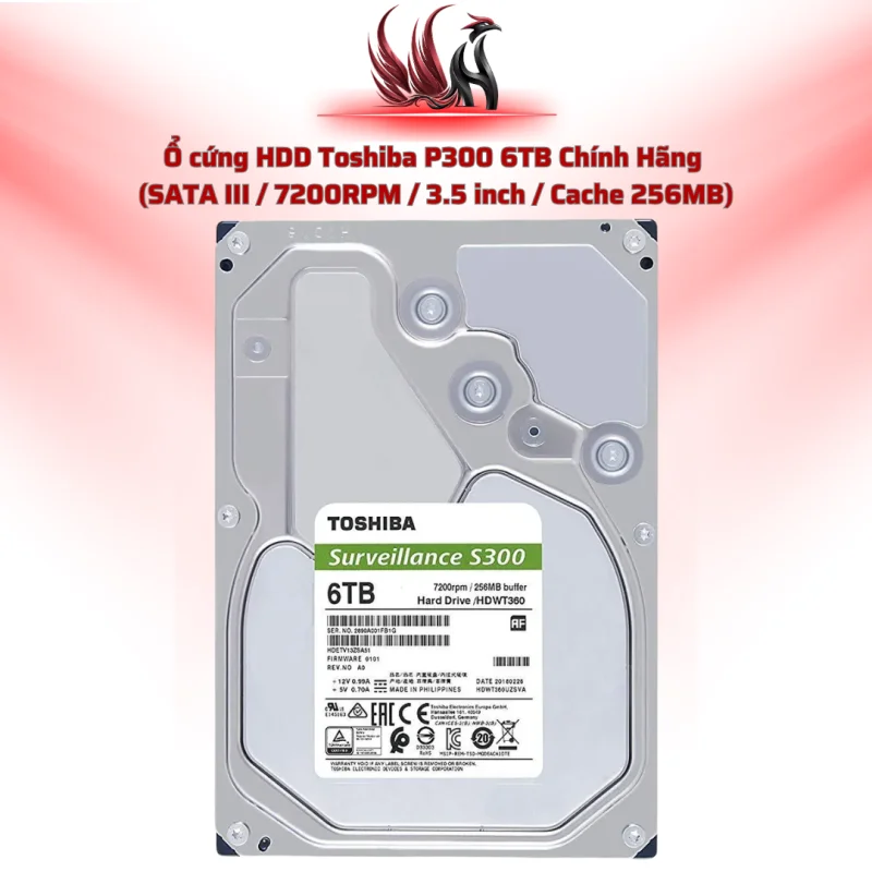 Ổ Cứng HDD Toshiba P300 6TB Chính Hãng – SATA III 3.5 inch 7200RPM Cho PC Gaming & Lưu Trữ | HOCO STORE PC