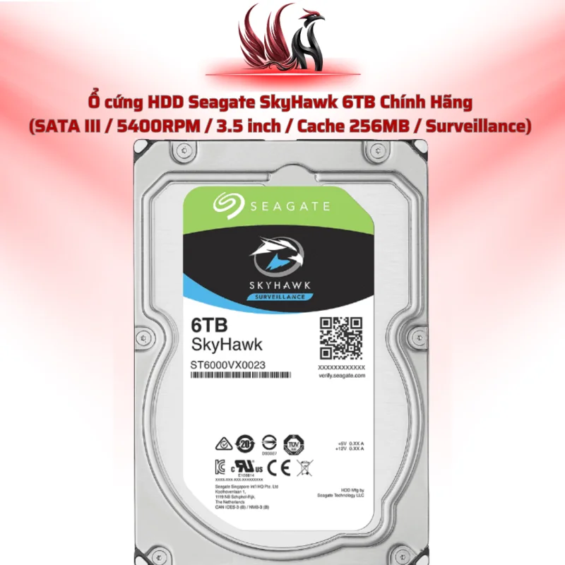 Ổ Cứng HDD Seagate SkyHawk 6TB Chính Hãng – SATA III 3.5 inch Chuyên Camera Giám Sát 24/7 | HOCO STORE PC
