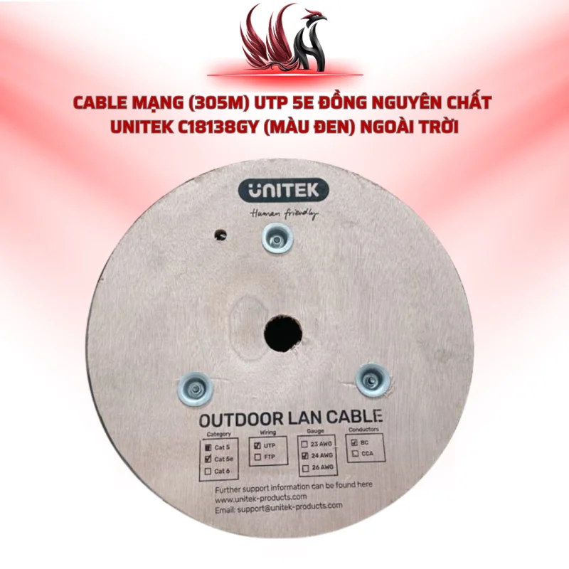 Cáp Mạng UNITEK C18138GY CAT5E UTP Lõi Đồng Nguyên Chất 305M Ngoài Trời | HOCO STORE PC
