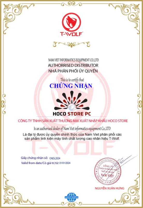 Chứng Nhận Đại Lý Chính Thức T-WOLF tại Việt Nam: HOCO STORE