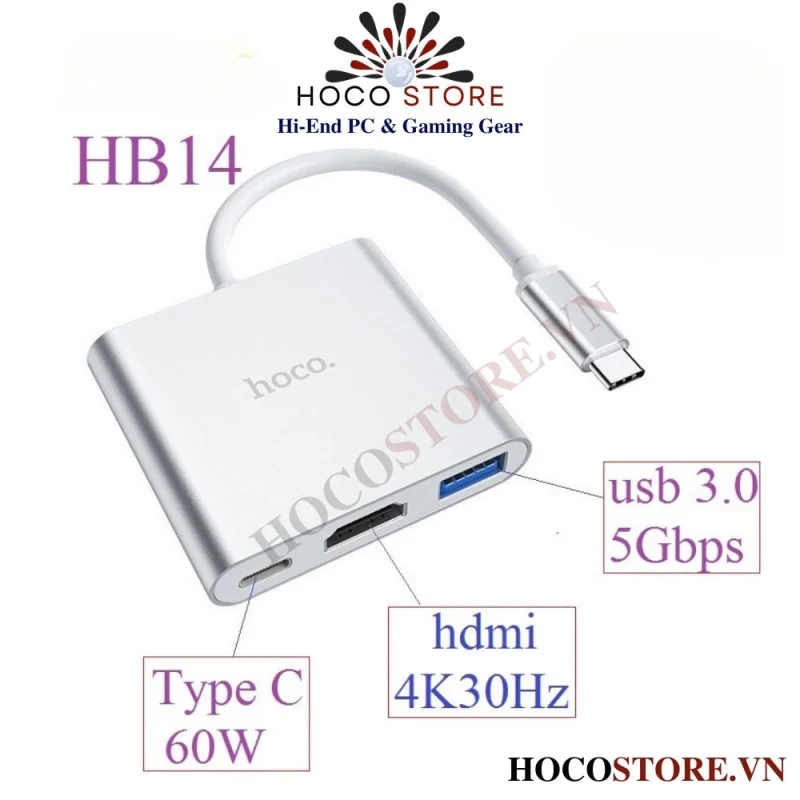 HUB Chuyển Đổi Hoco HB14 3in1 TypeC /HDMI /USB